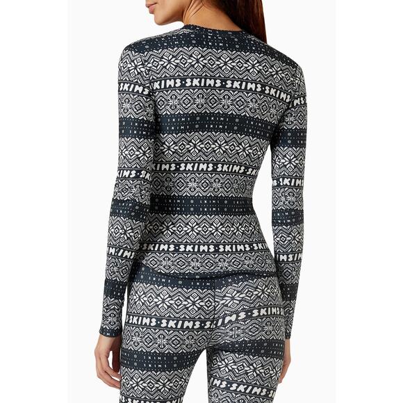 SKIMS Christmas Plush Pointelle Fairisle Henley Pajama Set Modal Medium Holiday - Picture 3 of 14